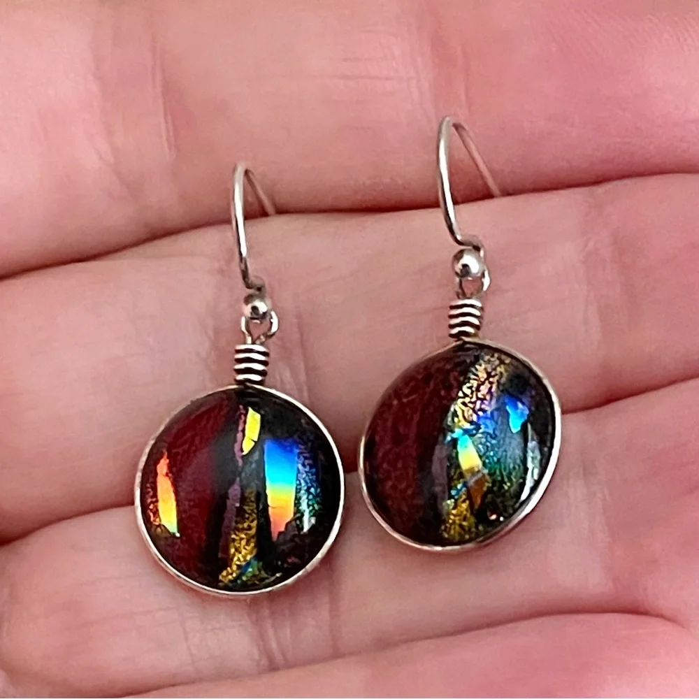 Diachronic Glass “Dragon’s Eye” Drop Earrings - Picture 3 of 8